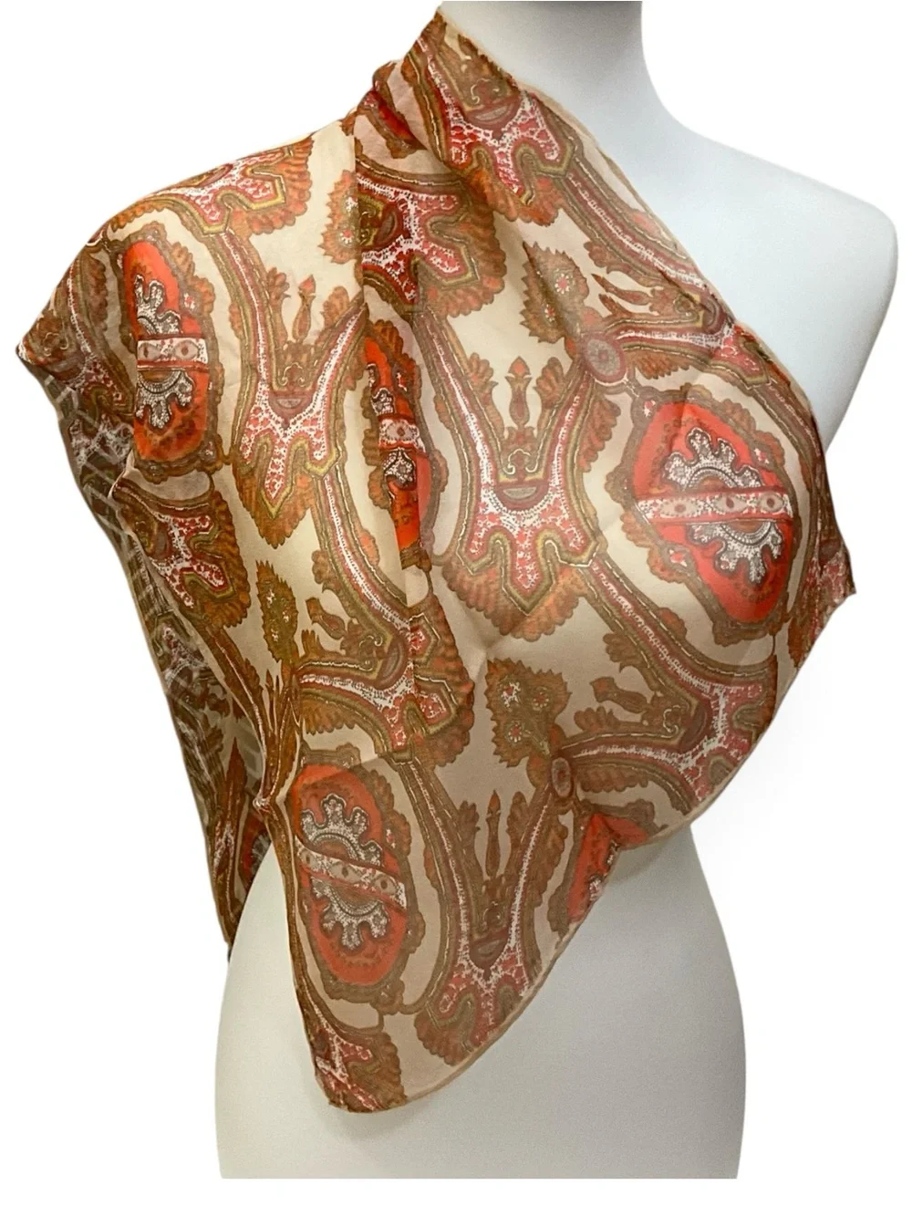 Vintage Glentex 100% Silk Scarf Japan Hand Rolled Floral Medallion 16 x 42
